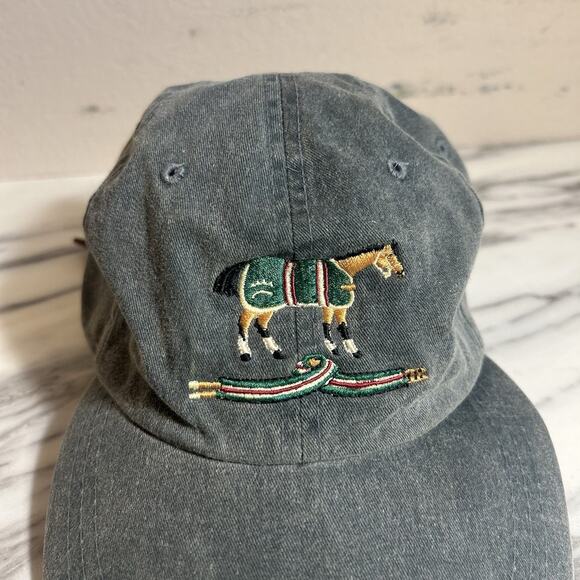 VTG 90s ADAMS Equestrian Horseback Riding Horse Embroidered Hat Adjustable Polo - Picture 2 of 5